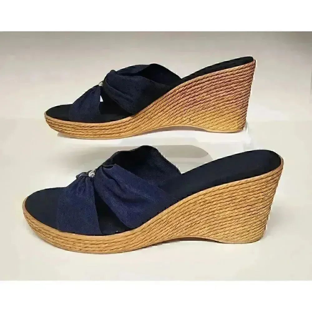 Italian Shoemakers Women's 9.5 M Navy Blue Wedge High Heel Slides Sandals